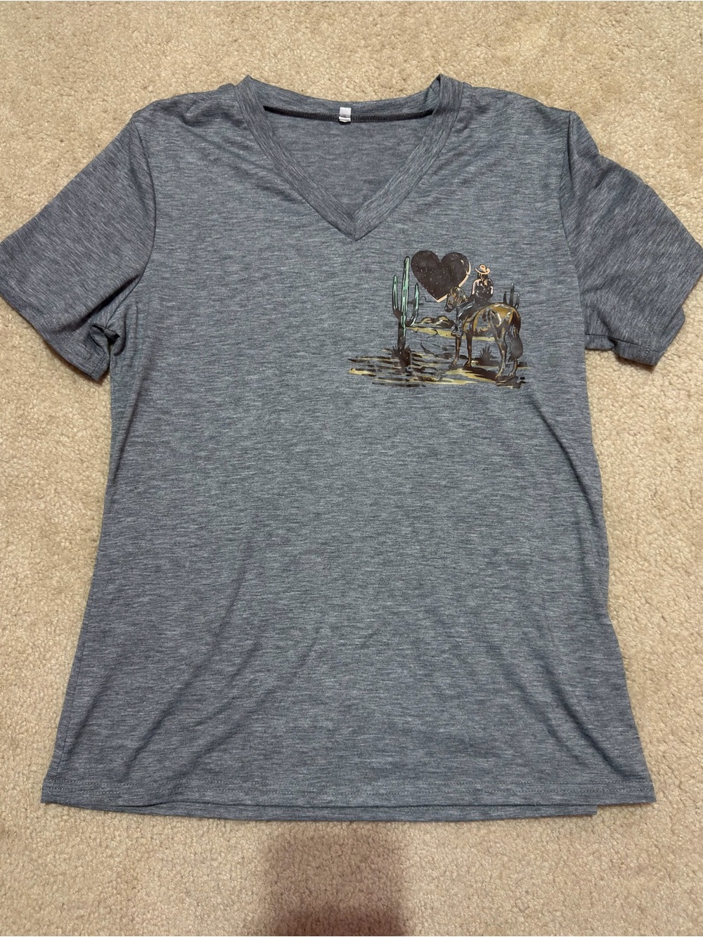 Western Cowgirl Graphic V-Neck Tee - Size Small